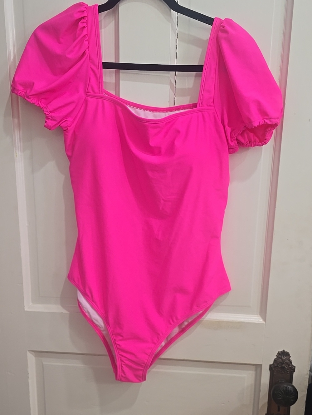 Amazon Neon Pink Puff-Sleeve One-Piece Swimsuit